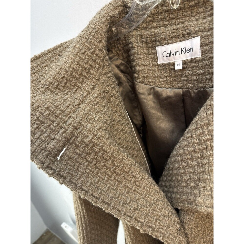 Women’s Calvin Klein Double Breasted Brown Wool Blend Belted Coat Size Small - Picture 6 of 16